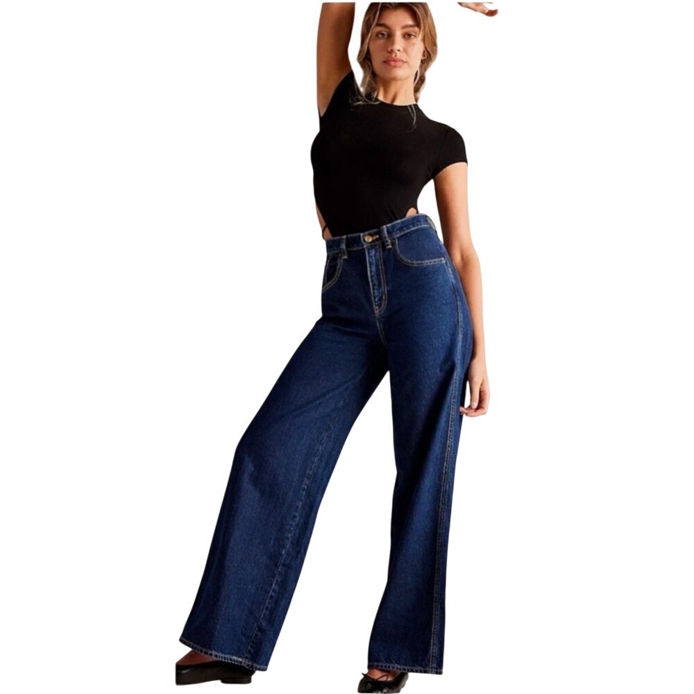 Free People Dark Blue Wide Leg High-Rise Jeans